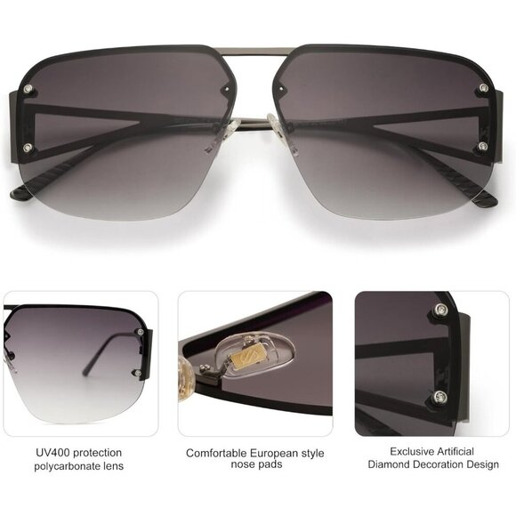 Trendy Aviator Sunglasses Mens Womens Retro Metal Rimless Grey Frame Shades - Picture 4 of 6